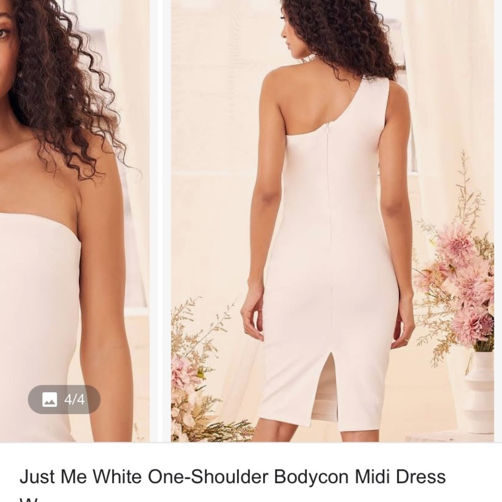 Just Me White One-Shoulder Bodycon Midi Dress (lulus) worn once